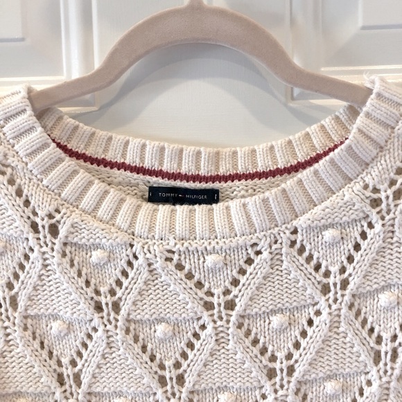 TOMMY HILFIGER Cotton Knit Fisherman Sweater Vintage Style Popcorn/Argyle Sz SP - Picture 5 of 13